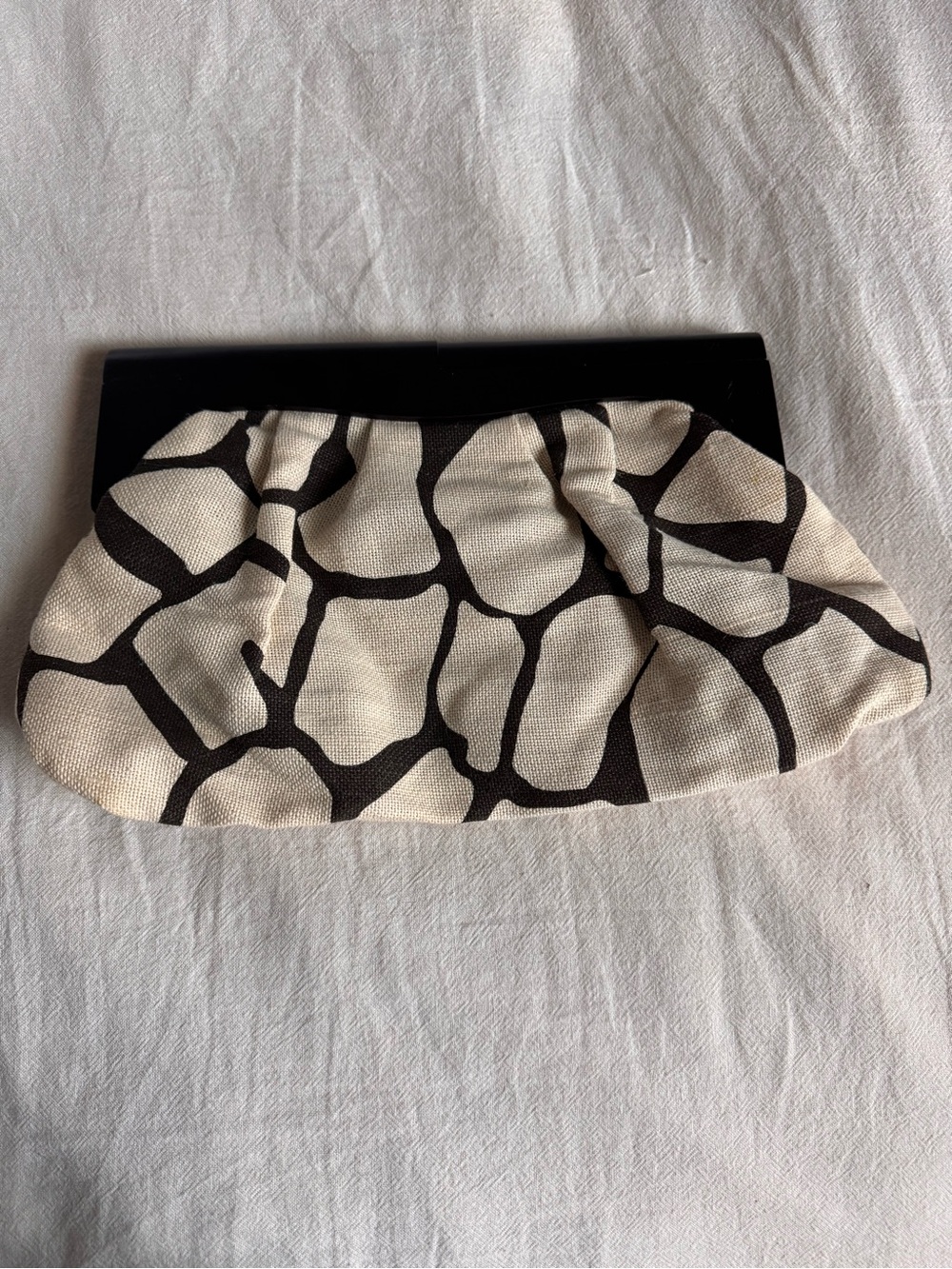 Jute wood clutch summer linen cotton animal print giraffe brown wood handle